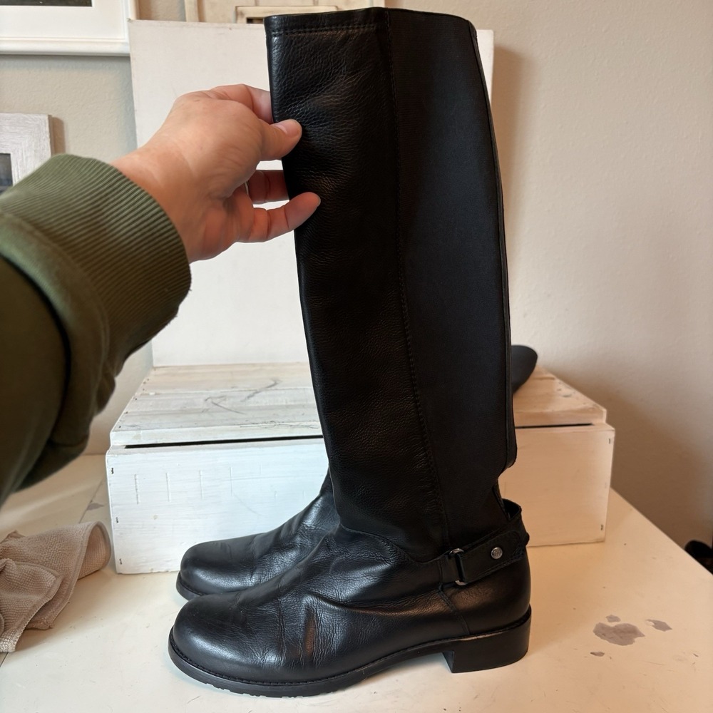 Stuart Weitzman Women's 8W 50/50 Riding Boots Black Leather Stretch Low Heel SW